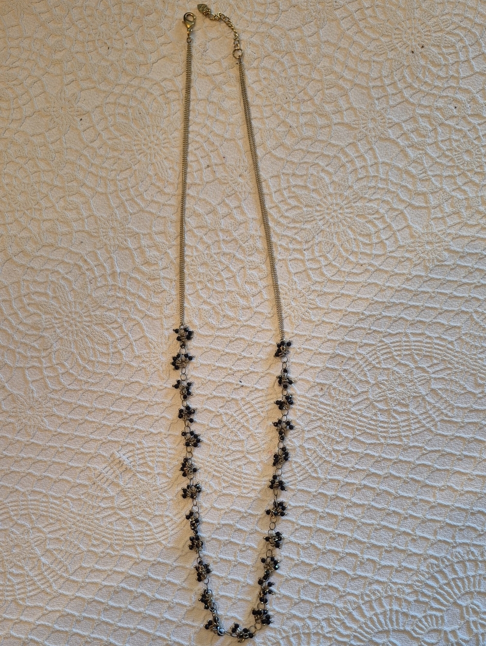 Delicate Black Bead Floral Station Necklace - Women's Jewelry